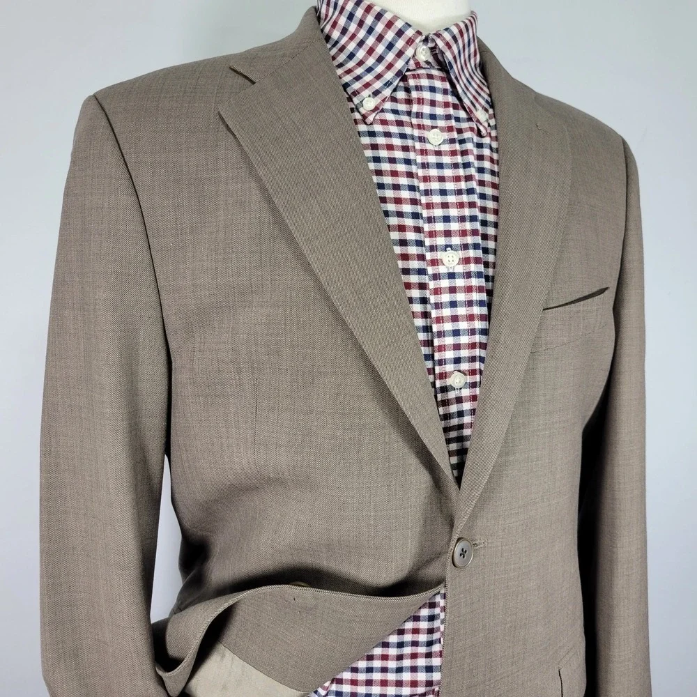 Brandini Men's Sport‎ Coat Blazer Two Button Brown Sharkskin Wool Size 40R